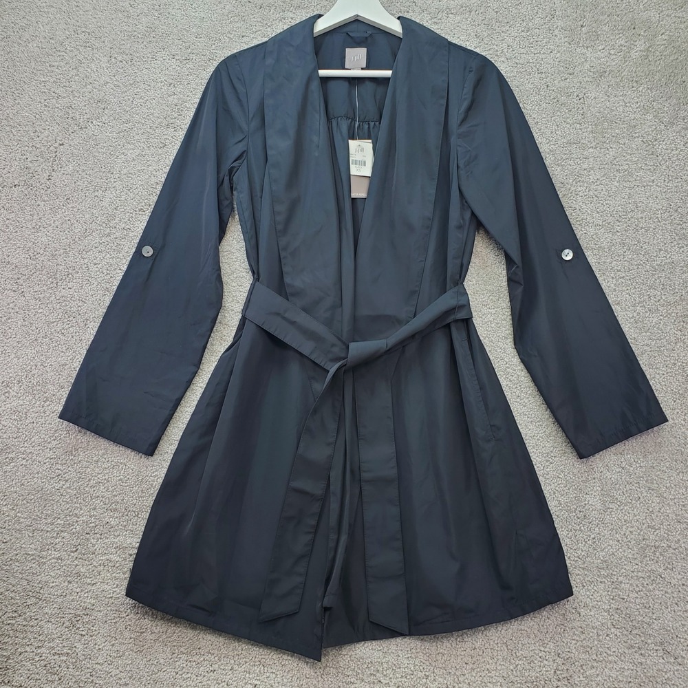J. Jill Black Water Repellent Raincoat Trench Coat Jacket Womens XS  Lightweight